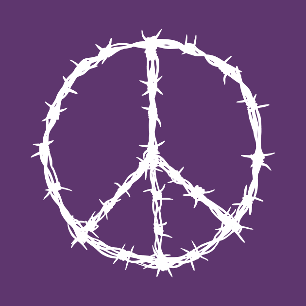 Barbed Wire Peace Sign (white print) by Stupiditee