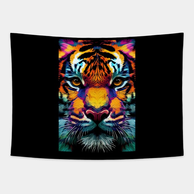 Pop Art Tiger Face In Vibrant Colors - A Unique and Playful Art Print For Animal Lovers Tapestry by Whimsical Animals