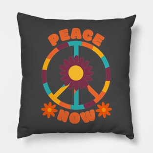 Hippie Peace Sign Retro Flowers Pillow