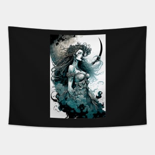 Fierce Moon Goddess Illustration Tapestry