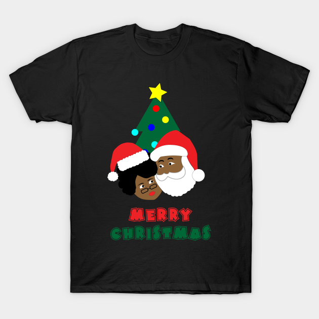 Black Santa and Mrs. Claus Merry Christmas - Black Santa Claus - T-Shirt