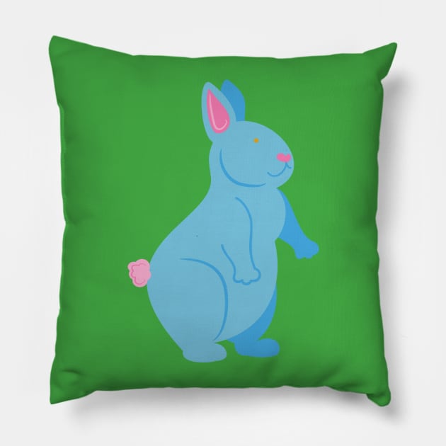 Happy Blue Bunny Pillow by evisionarts