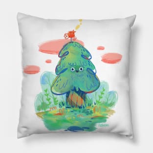 Cute happy pine tree and bird friend Pillow