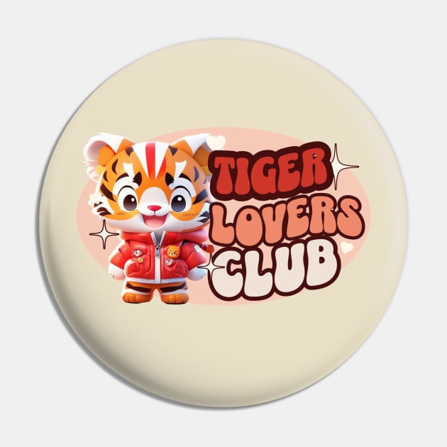 Cute Tiger personified with red jacket Kids Pin by Moonlight Forge Studio