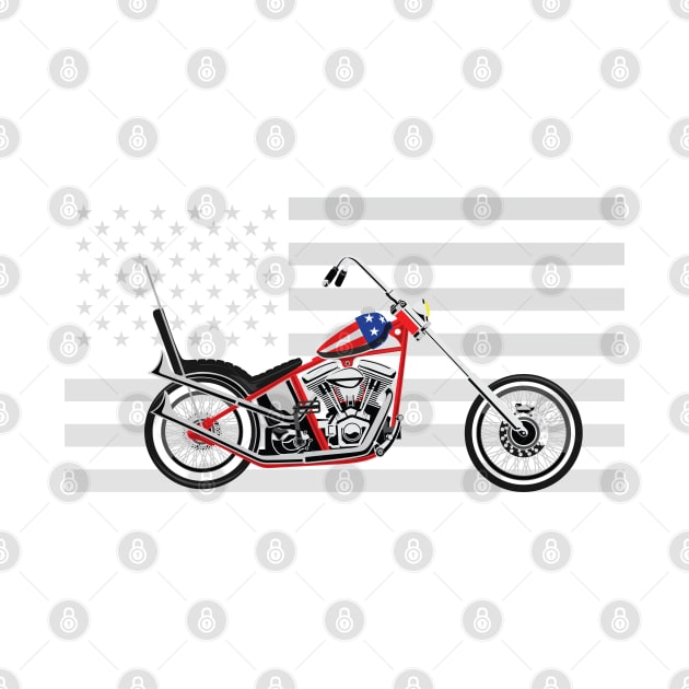 Illustrated American Chopper Motorcycle Low Rider with Grey American Flag as Background by ActivLife