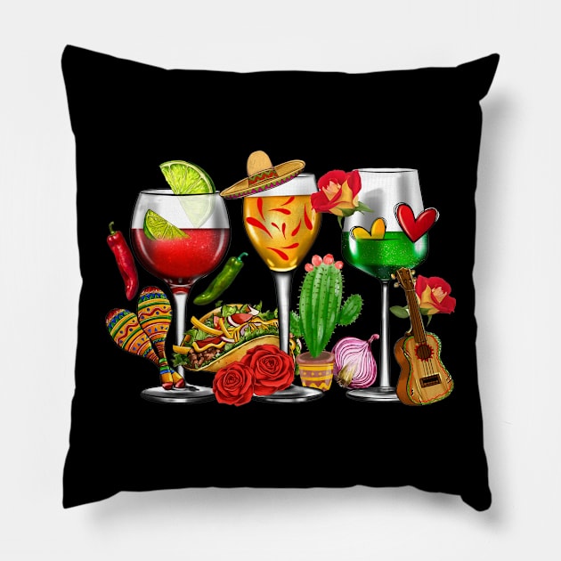 Mexico Wine Tequila Margarita Drink Cinco de Mayo Sombrero Pillow by Fresherth Studio