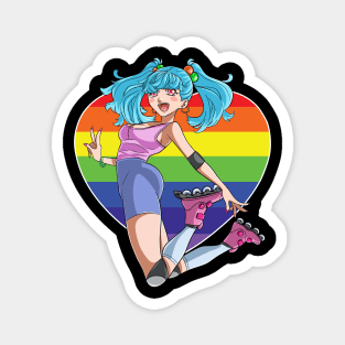 Roller Skate Girl Rainbow Heart Rollerblader Magnet