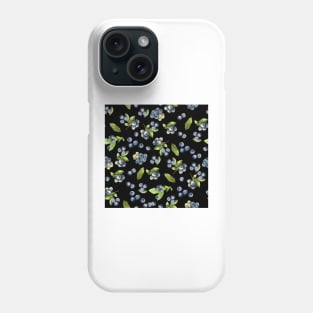 Watercolor blueberry on black Phone Case