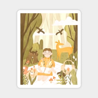 Forest girl reading landscape Magnet