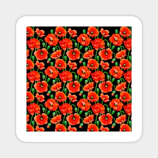 Red Poppies on Black Magnet