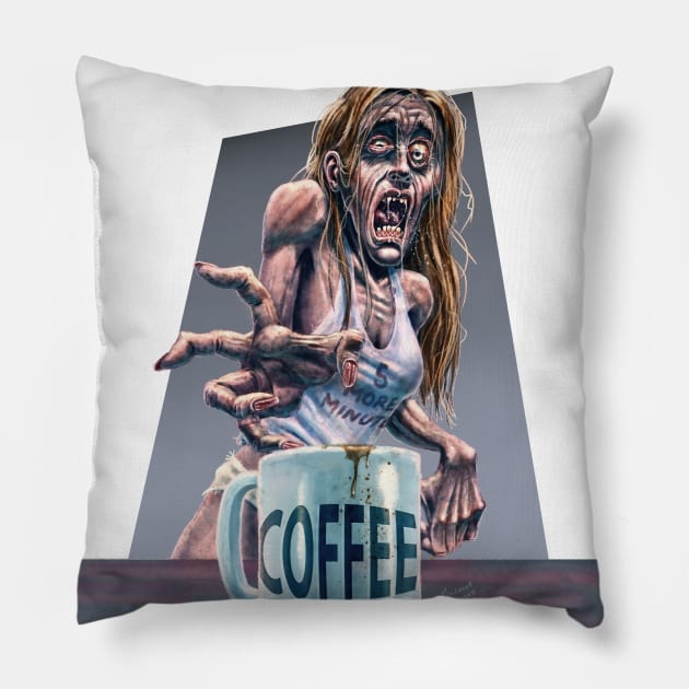 Coffee Zombie Pillow by MalSemmensArt