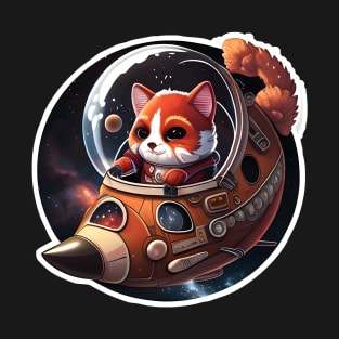 Red Panda Astronaut Pirate Sticker T-Shirt