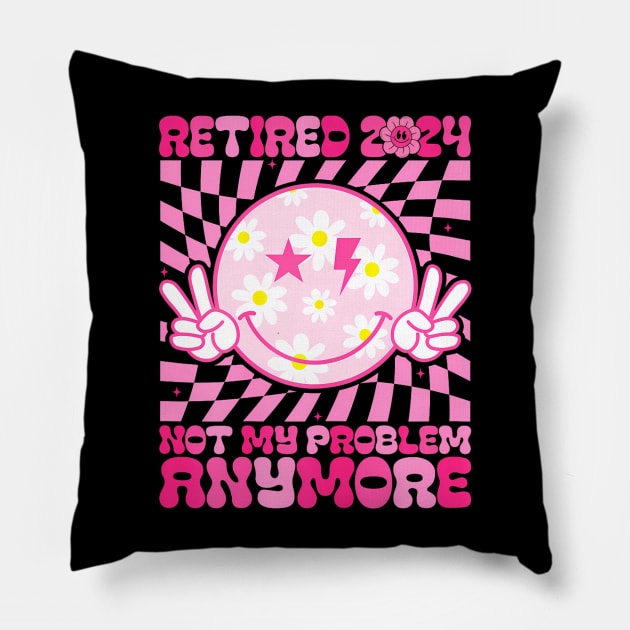 Retired 2024 Retirement Groovy For Men Women Smile Pillow by BeliefPrint Studio