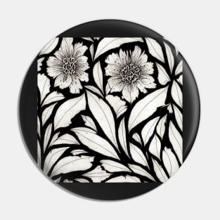 Vintage Floral Cottagecore  Romantic Flower Peony Design Black and White Pin