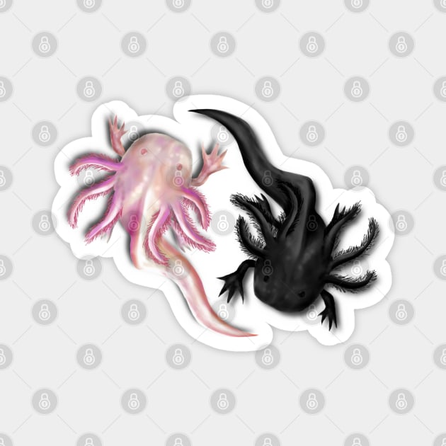 Black and White Axolotls Art Magnet by H. R. Sinclair