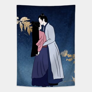 Forehead kissing Love Like Galaxy illustration Tapestry