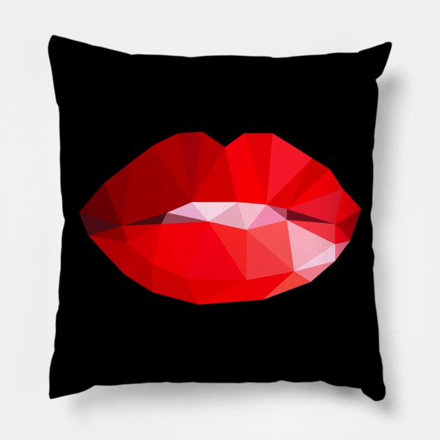 Red Lips Polygon Design Pillow by TeesHood