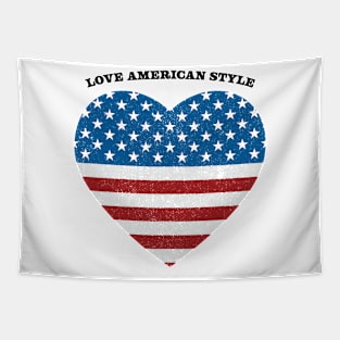 Patriotic USA Flag Heart Love American Style Distressed Blk Tapestry