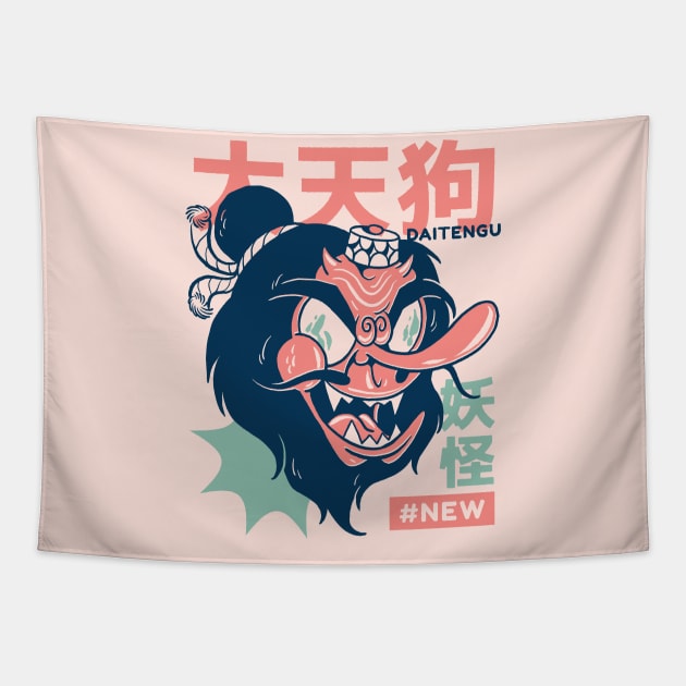 Retro Japanese Daitengu Yokai Illustration | Japanese Folklore Creatures Tapestry by SLAG_Creative