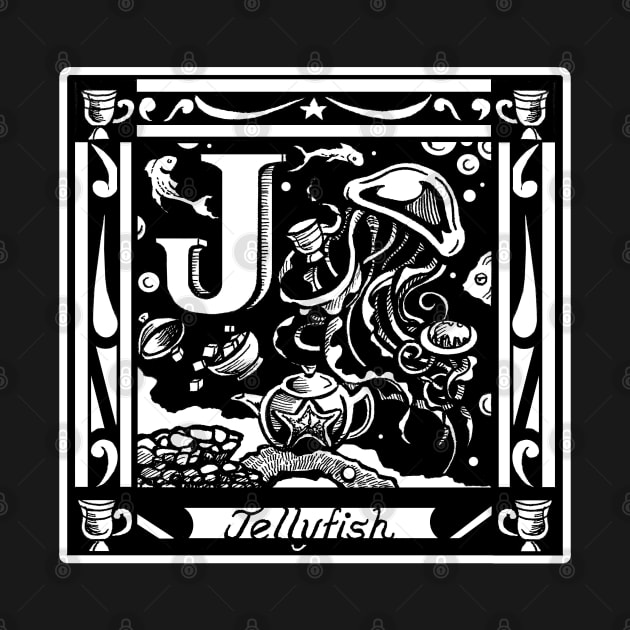 J is For Jellyfish Tea Party - White Outlined Version by Nat Ewert Art