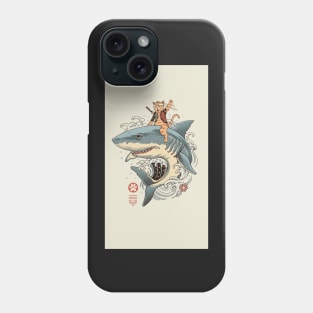 Cat riding a shark Phone Case