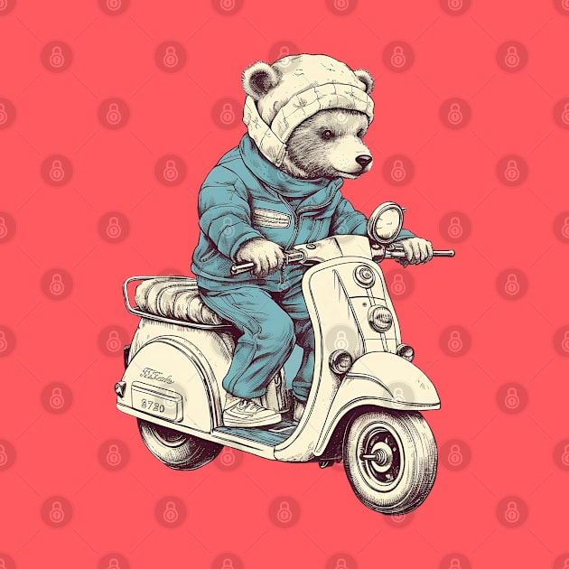 A cute teddy bear riding scooter bike by AestheticsArt81