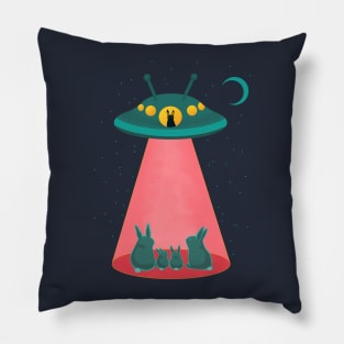 Alien Bunnies and Space Ship with Cute Sci Fi Rabbits Pillow