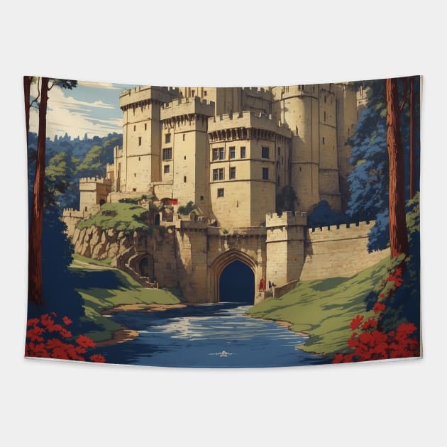 Warwick Castle United Kingdom Vintage Travel Tourism Poster Art Tapestry by TravelersGems