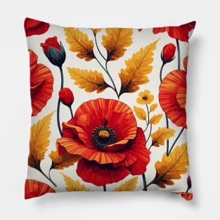 Red Poppy Flower Pillow