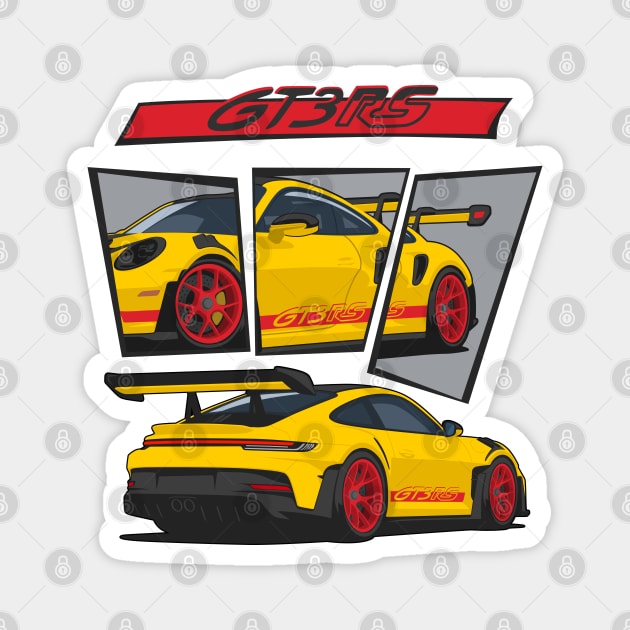 car 911 gt3 rs racing edition detail yellow red Magnet by creative.z