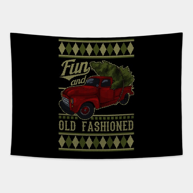 Vintage Style Farm Red Truck with Christmas Tree Tapestry by Ramadangonim