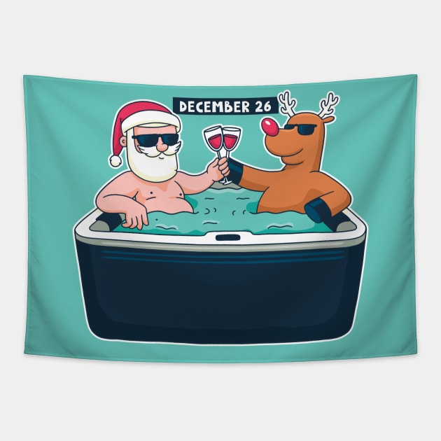 Santa and Rudolph in Hot Tub Tapestry by SLAG_Creative