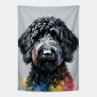 Black Labradoodle Dog Watercolor Artwork Tapestry