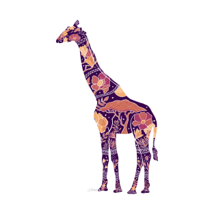 Floral Giraffe Silhouette - Purple Haze on Mint T-Shirt