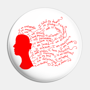 Red Flowing Hair Positive Affirmation Silhouette Pin
