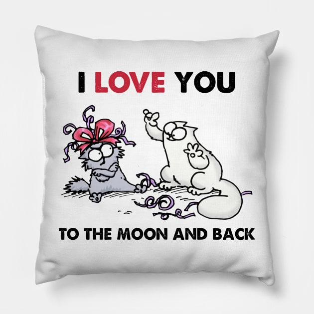 Funny Simons Cat I Love You To The Moon And Back Pillow by devanpm