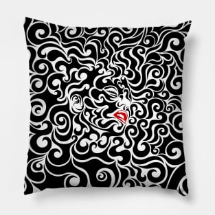 Swirly Portrait b/w/r Pillow