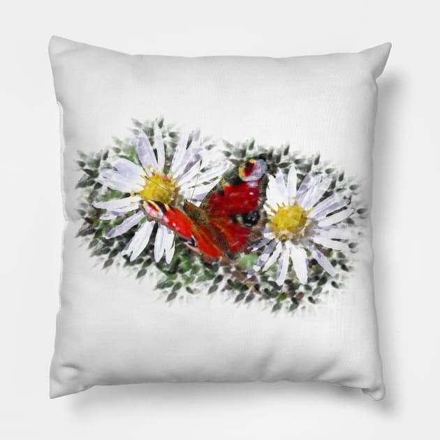 blooming daisies with a butterfly Pillow by rh_naturestyles