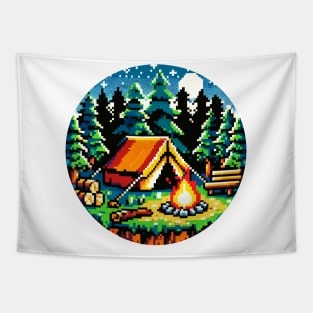 8-bit Camping Adventure: Pixel Wilderness Escape Art Tapestry