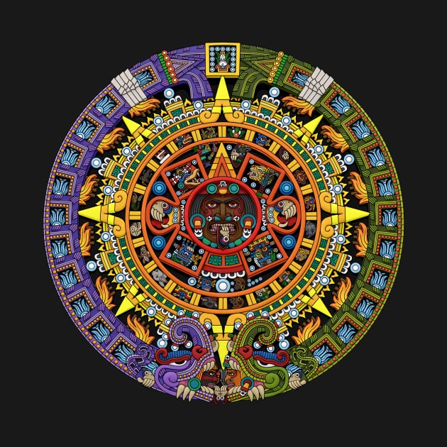 Aztec Sun Stone Calendar Full-Color by Ninjangulo