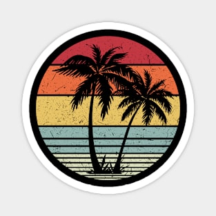 Retro Vintage sunset coco palm tree tropical beach Magnet