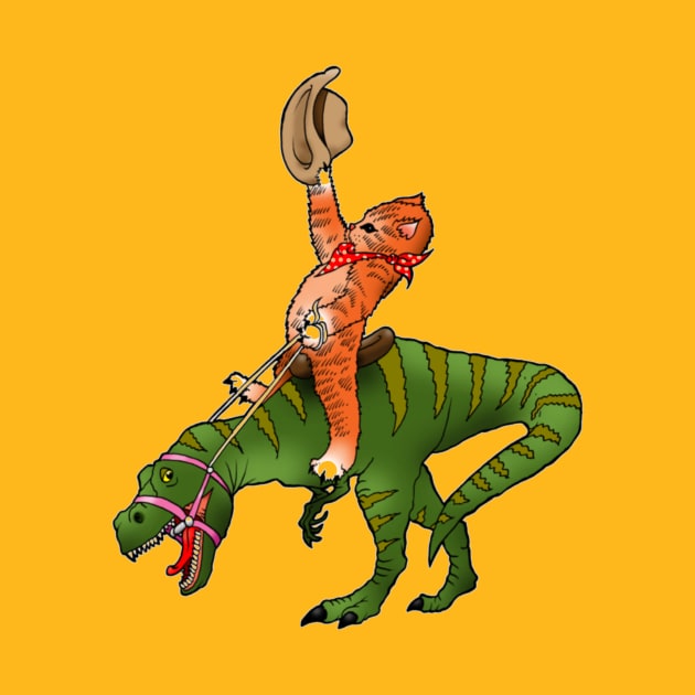 Funny rodeo Cat riding Dinosaur by GRADA