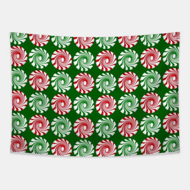 Peppermint swirl candy on green Tapestry by Quick Brown Fox Canada 