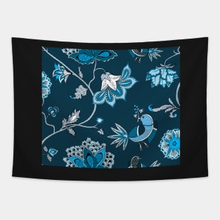 Exotic chintz with bird - blue/navy Tapestry