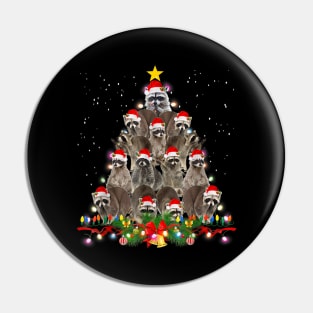 Raccoon Christmas Tree Lights Pajama Racoon Lover Xmas Pin