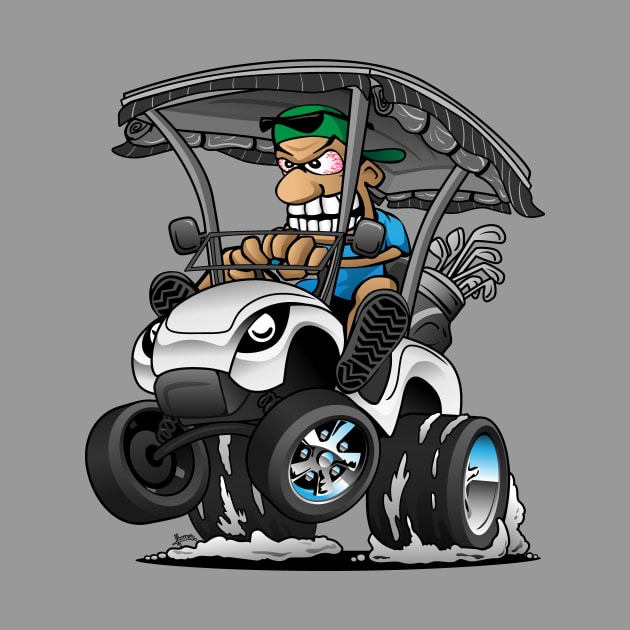 Funny Golf Cart Hotrod Golf Car Popping a Wheelie Cartoon by hobrath