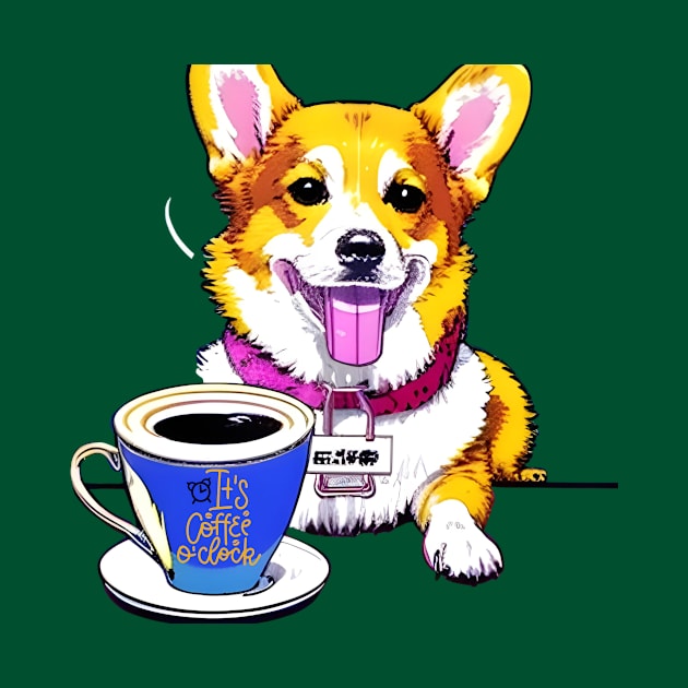 Corgi - Pembroke Corgi Drinking Coffee by Megaluxe 