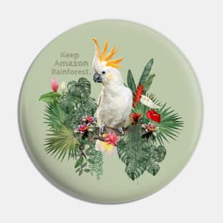 Polygonal Illustration Cockatoo bird and Amazon plants. Pin