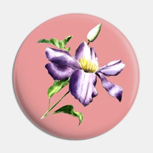 Clematis Flower Watercolor Painting Pin