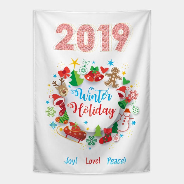 2019 Winter Holiday Christmas & Happy New Year Symbols Tapestry by sofiartmedia